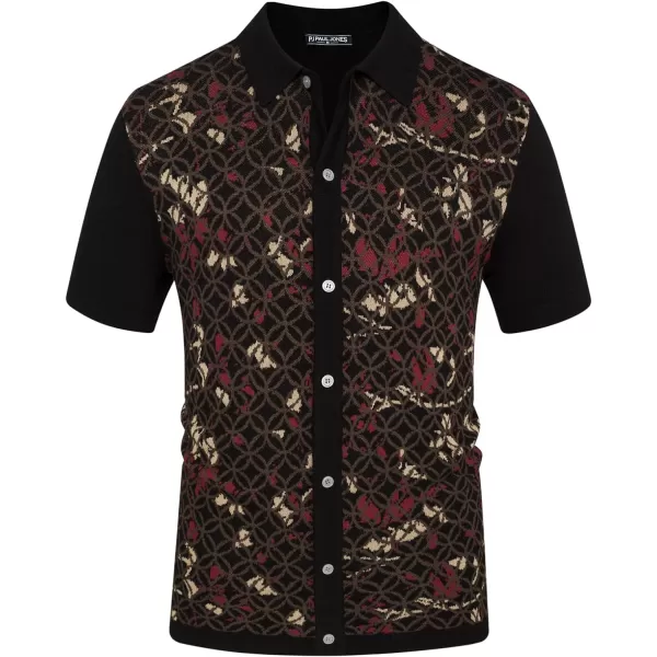 PJ PAUL JONES Mens Old Money Polo Shirt Vintage Lapel Collar Knit Shirt Pattern Short Sleeve Button Down Shirt