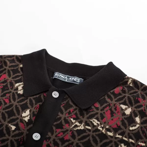 PJ PAUL JONES Mens Old Money Polo Shirt Vintage Lapel Collar Knit Shirt Pattern Short Sleeve Button Down Shirt