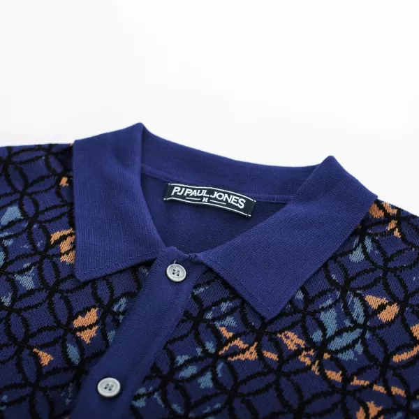 PJ PAUL JONES Mens Old Money Polo Shirt Vintage Lapel Collar Knit Shirt Pattern Short Sleeve Button Down Shirt