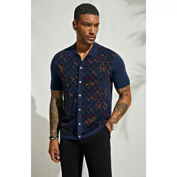PJ PAUL JONES Mens Old Money Polo Shirt Vintage Lapel Collar Knit Shirt Pattern Short Sleeve Button Down Shirt