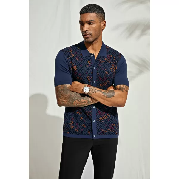 PJ PAUL JONES Mens Old Money Polo Shirt Vintage Lapel Collar Knit Shirt Pattern Short Sleeve Button Down Shirt