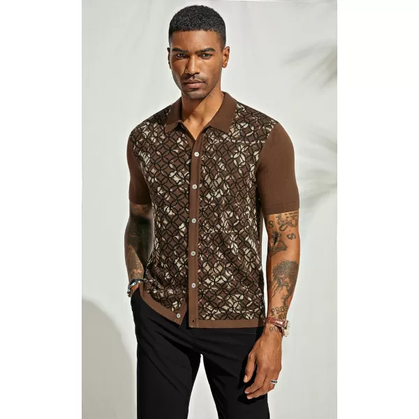 PJ PAUL JONES Mens Old Money Polo Shirt Vintage Lapel Collar Knit Shirt Pattern Short Sleeve Button Down Shirt