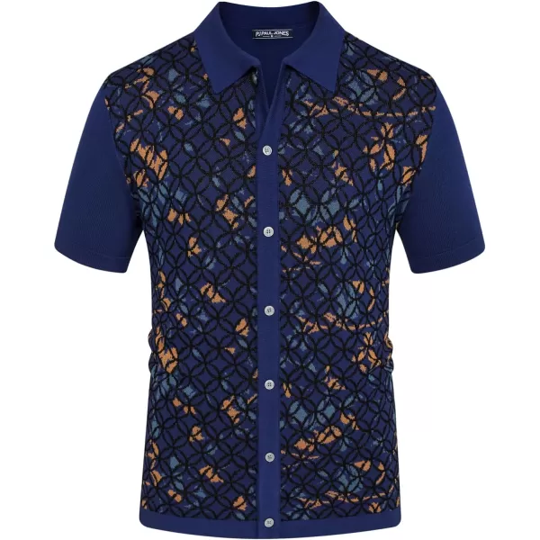 PJ PAUL JONES Mens Old Money Polo Shirt Vintage Lapel Collar Knit Shirt Pattern Short Sleeve Button Down Shirt