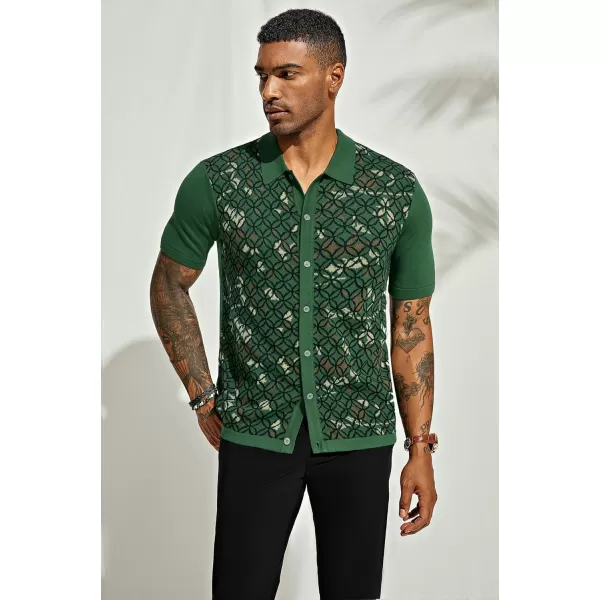 PJ PAUL JONES Mens Old Money Polo Shirt Vintage Lapel Collar Knit Shirt Pattern Short Sleeve Button Down Shirt