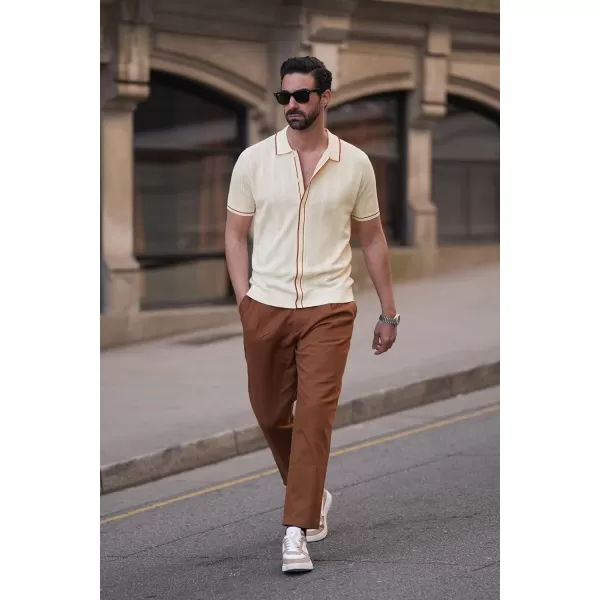 PJ PAUL JONES Men's Polo Shirt Vintage Short Sleeve Knit Shirt Casual Lightweight Hollow Out Shirt