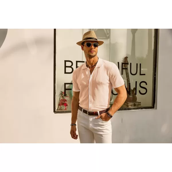 PJ PAUL JONES Men's Polo Shirt Vintage Short Sleeve Knit Shirt Casual Lightweight Hollow Out Shirt