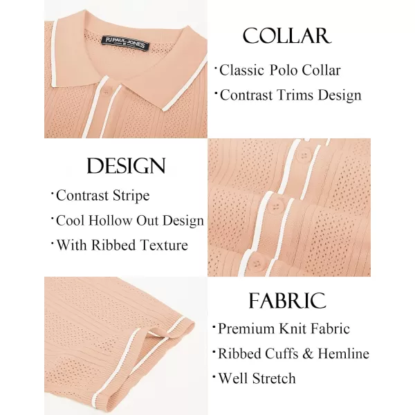 PJ PAUL JONES Men's Polo Shirt Vintage Short Sleeve Knit Shirt Casual Lightweight Hollow Out Shirt