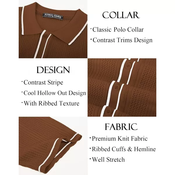 PJ PAUL JONES Men's Polo Shirt Vintage Short Sleeve Knit Shirt Casual Lightweight Hollow Out Shirt