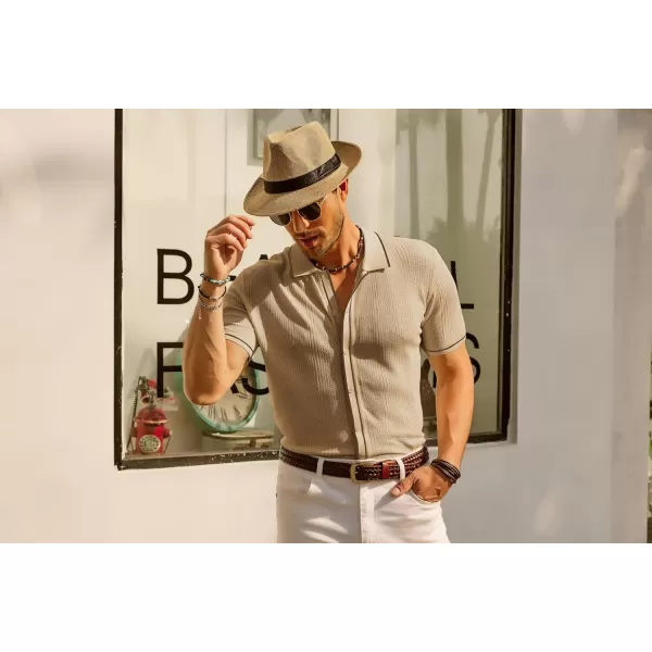 PJ PAUL JONES Men's Polo Shirt Vintage Short Sleeve Knit Shirt Casual Lightweight Hollow Out Shirt