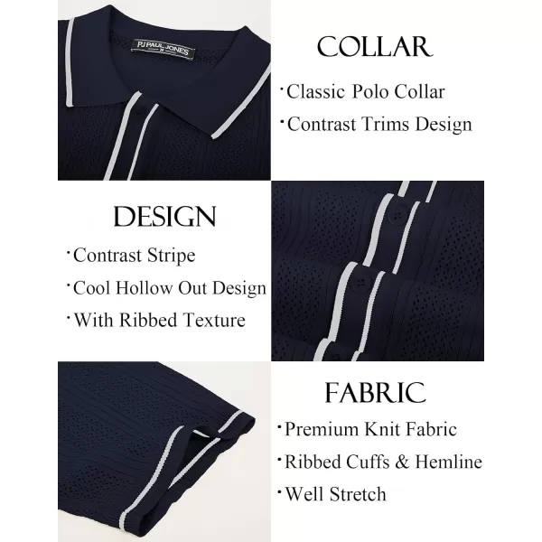 PJ PAUL JONES Men's Polo Shirt Vintage Short Sleeve Knit Shirt Casual Lightweight Hollow Out Shirt