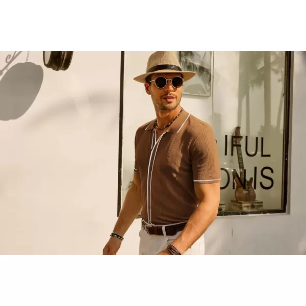 PJ PAUL JONES Men's Polo Shirt Vintage Short Sleeve Knit Shirt Casual Lightweight Hollow Out Shirt