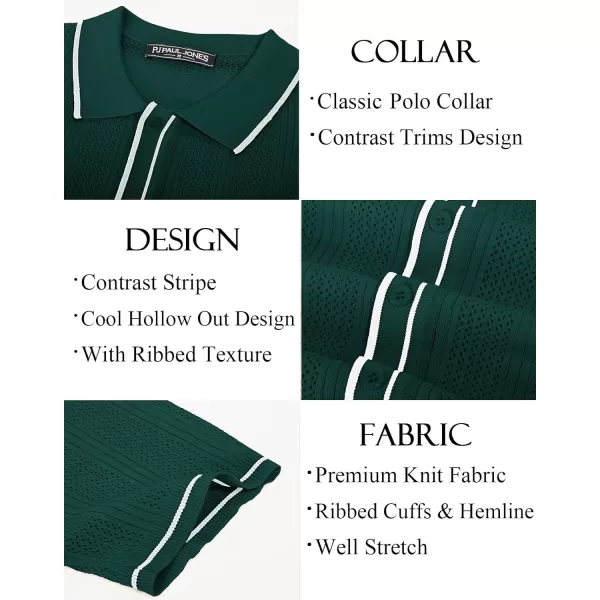 PJ PAUL JONES Men's Polo Shirt Vintage Short Sleeve Knit Shirt Casual Lightweight Hollow Out Shirt