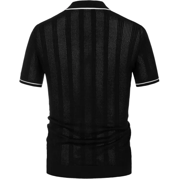 PJ PAUL JONES Men's Polo Shirt Vintage Short Sleeve Knit Shirt Casual Lightweight Hollow Out Shirt