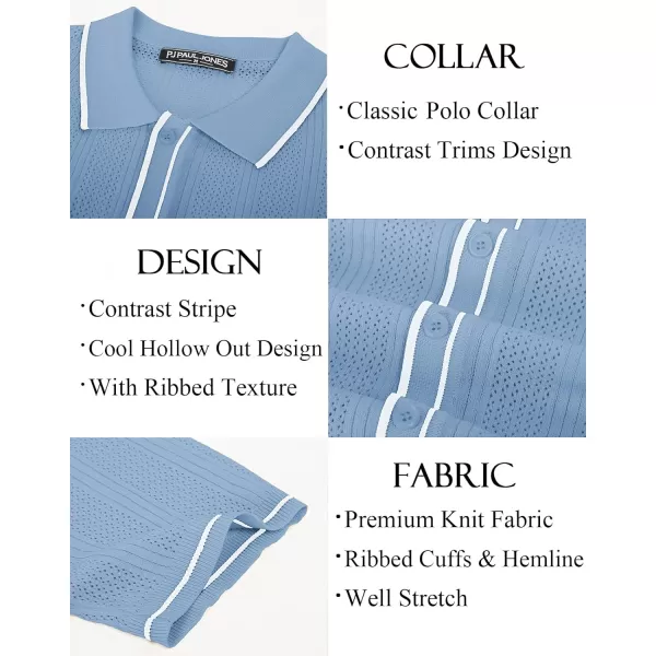 PJ PAUL JONES Men's Polo Shirt Vintage Short Sleeve Knit Shirt Casual Lightweight Hollow Out Shirt