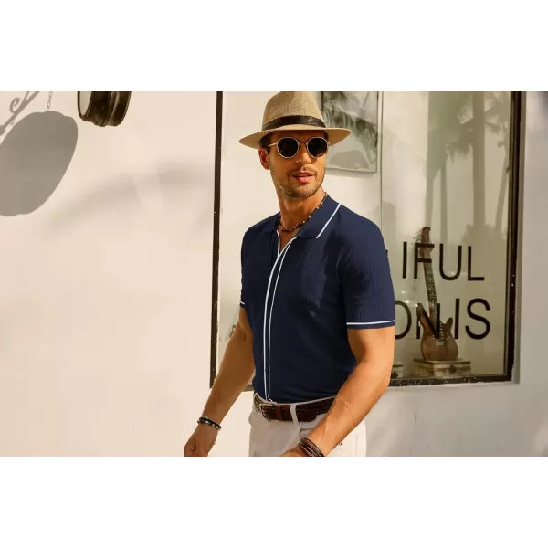 PJ PAUL JONES Men's Polo Shirt Vintage Short Sleeve Knit Shirt Casual Lightweight Hollow Out Shirt
