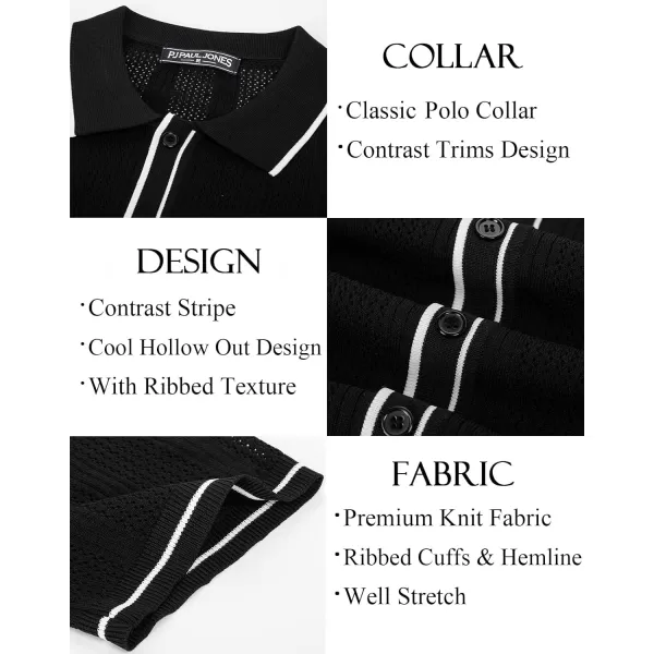 PJ PAUL JONES Men's Polo Shirt Vintage Short Sleeve Knit Shirt Casual Lightweight Hollow Out Shirt