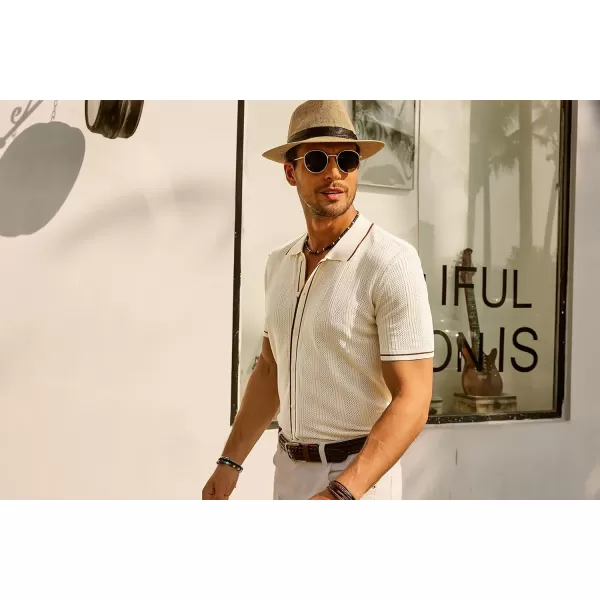 PJ PAUL JONES Men's Polo Shirt Vintage Short Sleeve Knit Shirt Casual Lightweight Hollow Out Shirt