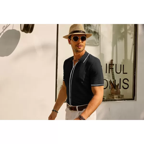 PJ PAUL JONES Men's Polo Shirt Vintage Short Sleeve Knit Shirt Casual Lightweight Hollow Out Shirt
