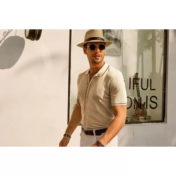 PJ PAUL JONES Men's Polo Shirt Vintage Short Sleeve Knit Shirt Casual Lightweight Hollow Out Shirt