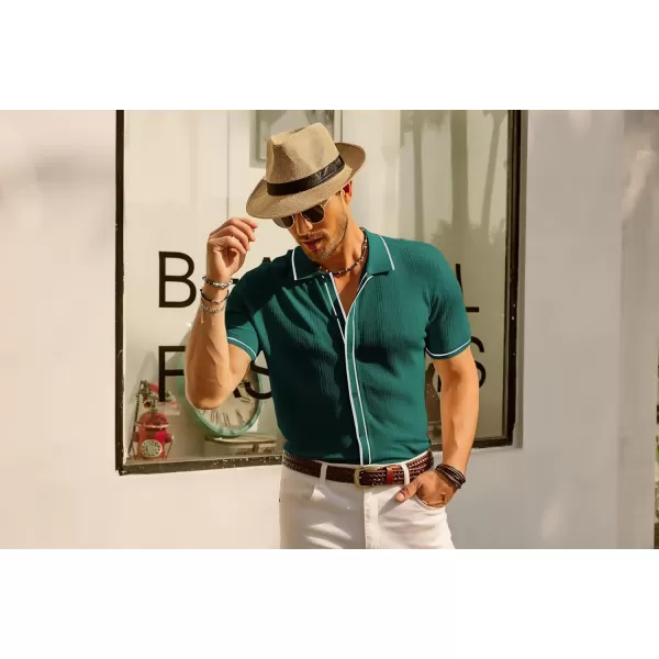 PJ PAUL JONES Men's Polo Shirt Vintage Short Sleeve Knit Shirt Casual Lightweight Hollow Out Shirt