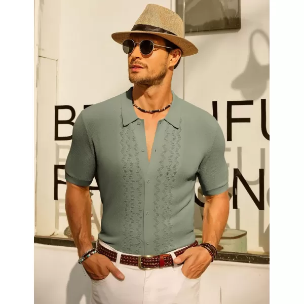 PJ PAUL JONES Men's Polo Shirts Breathable Knit Shirt Vintage Knitted Shirt Short Sleeve Hollowed Out Clothing