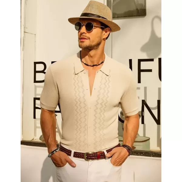 PJ PAUL JONES Men's Polo Shirts Breathable Knit Shirt Vintage Knitted Shirt Short Sleeve Hollowed Out Clothing