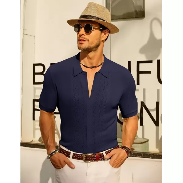 PJ PAUL JONES Men's Polo Shirts Breathable Knit Shirt Vintage Knitted Shirt Short Sleeve Hollowed Out Clothing