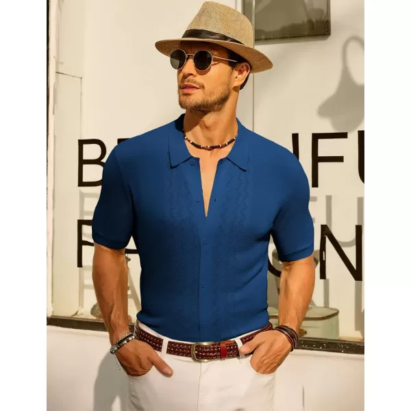 PJ PAUL JONES Men's Polo Shirts Breathable Knit Shirt Vintage Knitted Shirt Short Sleeve Hollowed Out Clothing