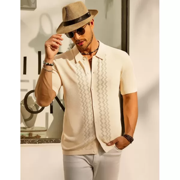PJ PAUL JONES Men's Polo Shirts Breathable Knit Shirt Vintage Knitted Shirt Short Sleeve Hollowed Out Clothing