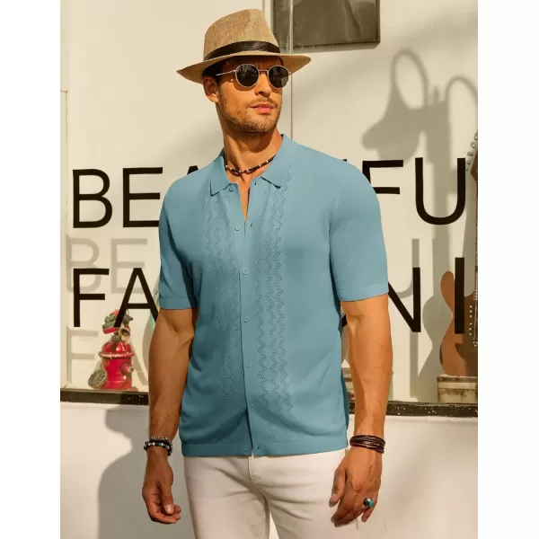 PJ PAUL JONES Men's Polo Shirts Breathable Knit Shirt Vintage Knitted Shirt Short Sleeve Hollowed Out Clothing
