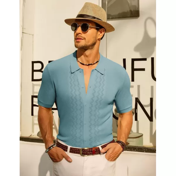 PJ PAUL JONES Men's Polo Shirts Breathable Knit Shirt Vintage Knitted Shirt Short Sleeve Hollowed Out Clothing