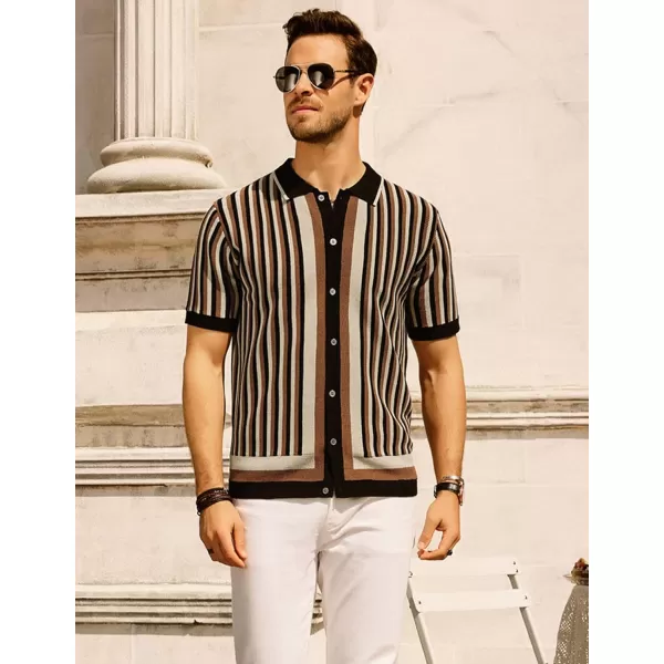 PJ PAUL JONES Men's Polo Shirts Retro Knit Shirt Vintage Striped Shirt