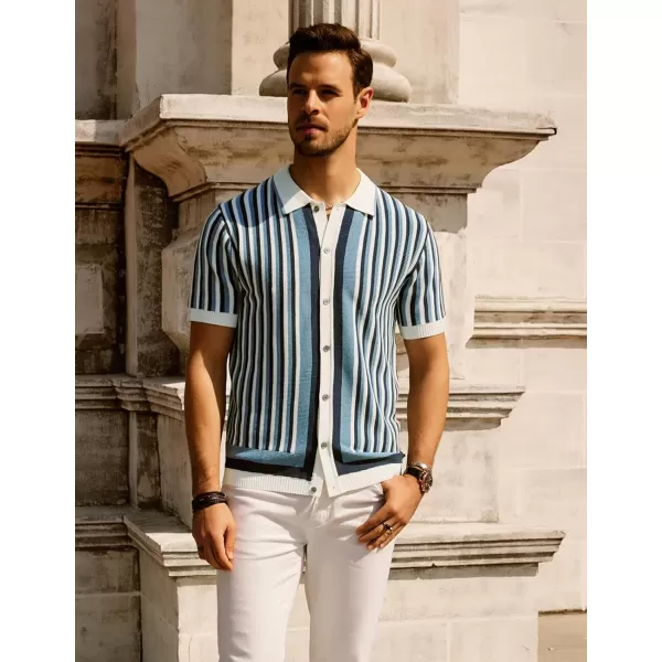 PJ PAUL JONES Men's Polo Shirts Retro Knit Shirt Vintage Striped Shirt