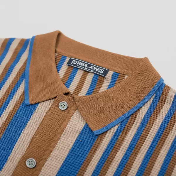 PJ PAUL JONES Men's Polo Shirts Retro Knit Shirt Vintage Striped Shirt