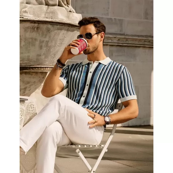 PJ PAUL JONES Men's Polo Shirts Retro Knit Shirt Vintage Striped Shirt