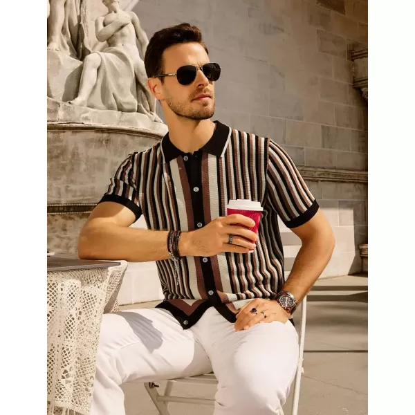 PJ PAUL JONES Men's Polo Shirts Retro Knit Shirt Vintage Striped Shirt