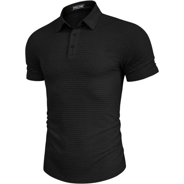 PJ PAUL JONES Men's Polo Shirts Short Sleeve Breathable Hollow Out Knit Textured Casual Shirts