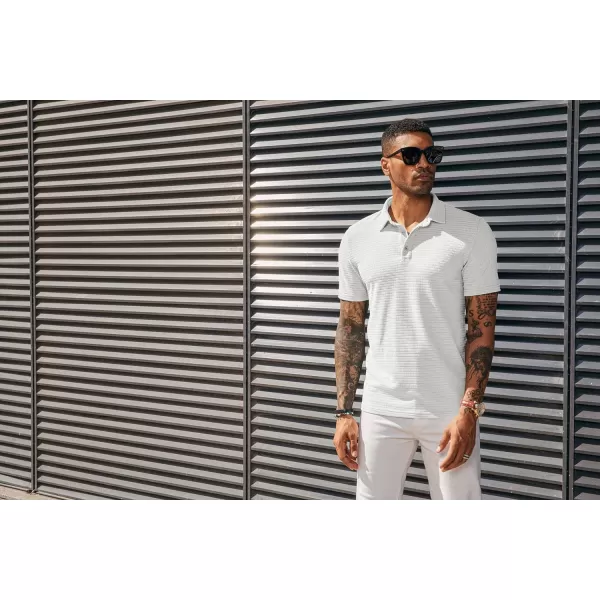 PJ PAUL JONES Men's Polo Shirts Short Sleeve Breathable Hollow Out Knit Textured Casual Shirts