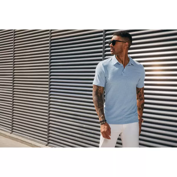 PJ PAUL JONES Men's Polo Shirts Short Sleeve Breathable Hollow Out Knit Textured Casual Shirts