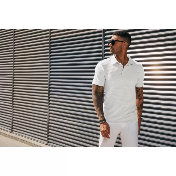 PJ PAUL JONES Men's Polo Shirts Short Sleeve Breathable Hollow Out Knit Textured Casual Shirts