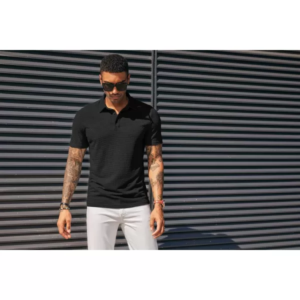 PJ PAUL JONES Men's Polo Shirts Short Sleeve Breathable Hollow Out Knit Textured Casual Shirts