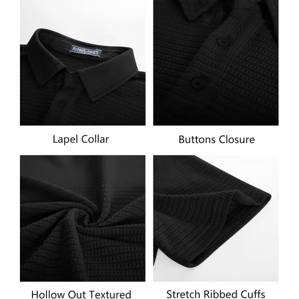 PJ PAUL JONES Men's Polo Shirts Short Sleeve Breathable Hollow Out Knit Textured Casual Shirts