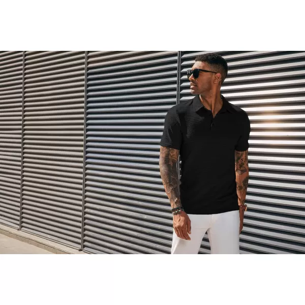 PJ PAUL JONES Men's Polo Shirts Short Sleeve Breathable Hollow Out Knit Textured Casual Shirts