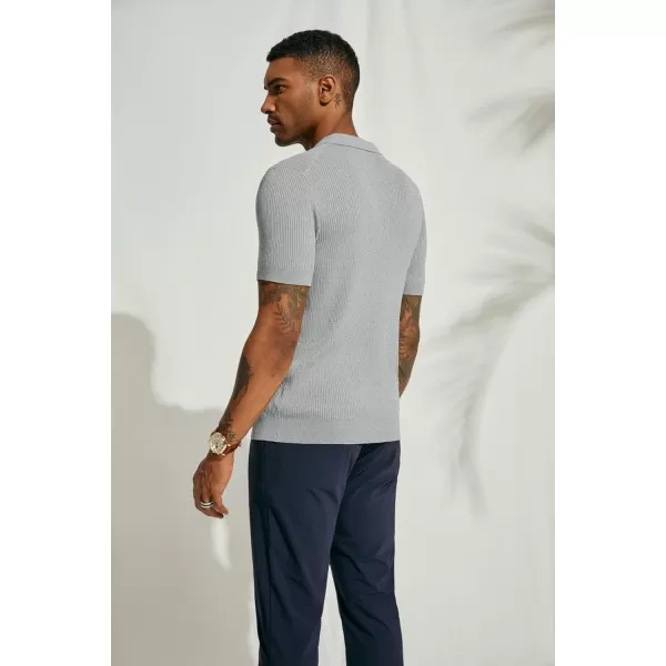 PJ PAUL JONES Mens Polo Shirts Short Sleeve Casual V Neck Ribbed Textured Knit Polo Shirt