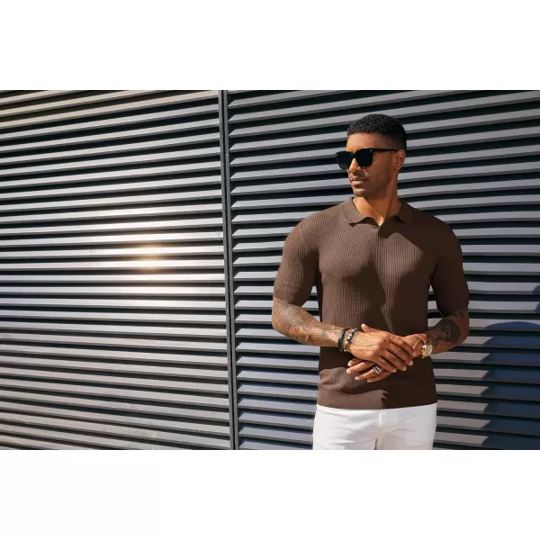 PJ PAUL JONES Mens Polo Shirts Short Sleeve Casual V Neck Ribbed Textured Knit Polo Shirt