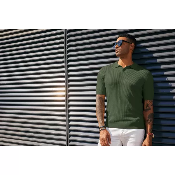 PJ PAUL JONES Mens Polo Shirts Short Sleeve Casual V Neck Ribbed Textured Knit Polo Shirt