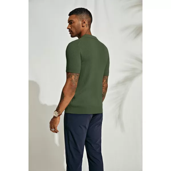 PJ PAUL JONES Mens Polo Shirts Short Sleeve Casual V Neck Ribbed Textured Knit Polo Shirt