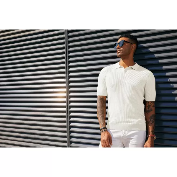 PJ PAUL JONES Mens Polo Shirts Short Sleeve Casual V Neck Ribbed Textured Knit Polo Shirt