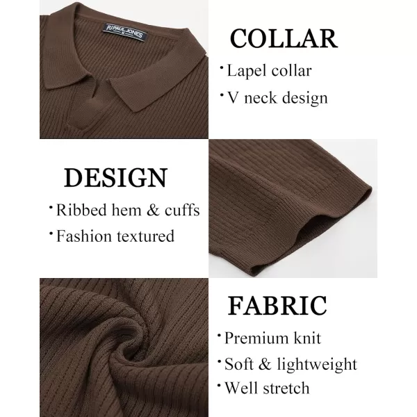 PJ PAUL JONES Mens Polo Shirts Short Sleeve Casual V Neck Ribbed Textured Knit Polo Shirt