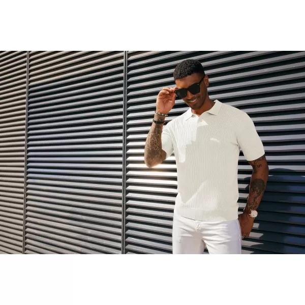 PJ PAUL JONES Mens Polo Shirts Short Sleeve Casual V Neck Ribbed Textured Knit Polo Shirt